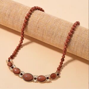 NWOT Gold Sandstone and Brown Austrian Crystal Necklace